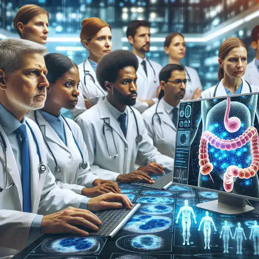 "Imagen de un médico en un hospital andaluz utilizando inteligencia artificial para el diagnóstico de cáncer de colon, representando la innovación en el sector de la salud en Andalucía."