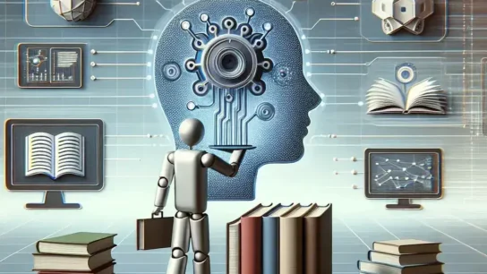 "Plataformas de gestión de conocimiento con IA curatorial: ilustra un gráfico sobre cómo la inteligencia artificial mejora la organización y acceso a la información en entornos colaborativos."