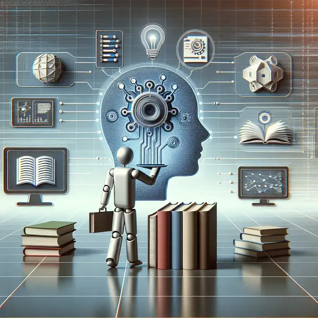 "Plataformas de gestión de conocimiento con IA curatorial: ilustra un gráfico sobre cómo la inteligencia artificial mejora la organización y acceso a la información en entornos colaborativos."